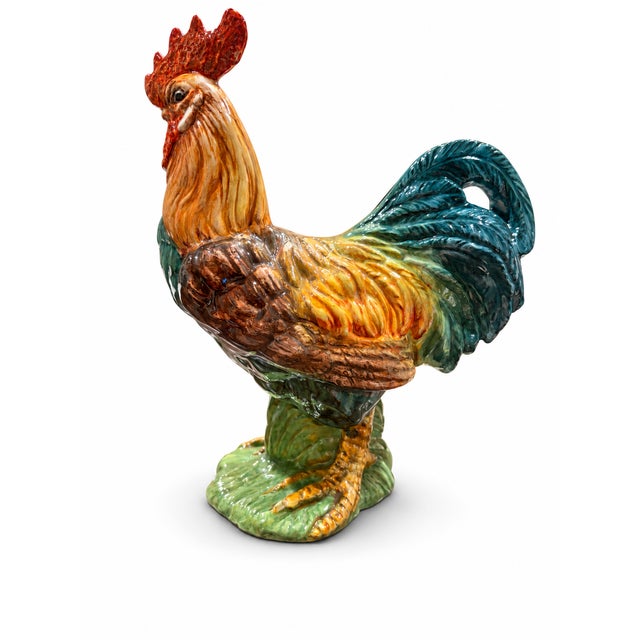 Mid-20th-Century Glazed Ceramic Rooster Figurine For Sale - Image 4 of 7