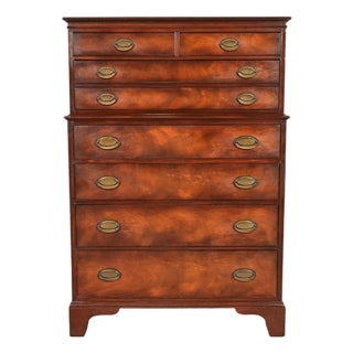 Henredon Georgian Flame Mahogany Highboy Dresser, Circa 1950s For Sale
