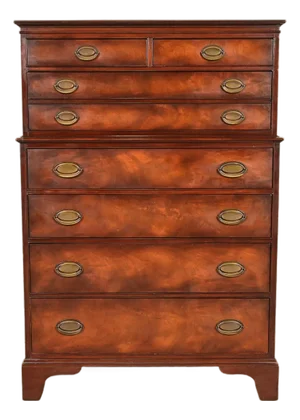 Henredon Georgian Flame Mahogany Highboy Dresser, Circa 1950s