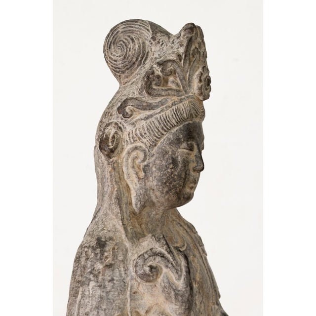 Vintage Chinese Bodhisattva Guanyin Hand-Carved Stone 20th Century Asian Buddha For Sale In Detroit - Image 6 of 9