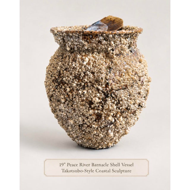 Stunning monumental one-of-a-kind coastal assemblage vessel with extraordinary nature made texture and unusual Peace...
