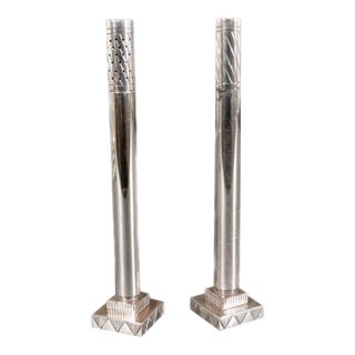 Pair of Georg Jensen Sterling Silver "Skyscraper" Salt & Pepper Shakers by Jorgen Jensen For Sale