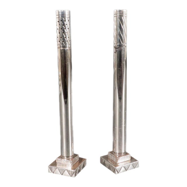 Pair of Georg Jensen Sterling Silver "Skyscraper" Salt & Pepper Shakers by Jorgen Jensen For Sale