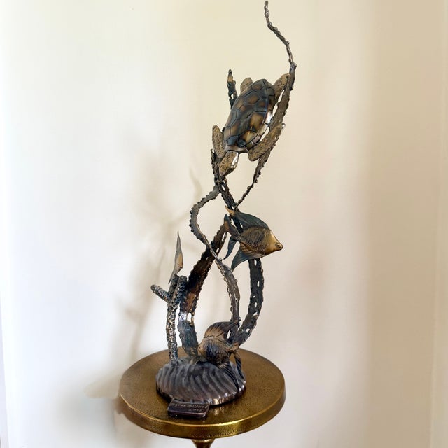 Artisan Metal Sea Turtle Sculpture Coastal Reef Statue Ocean Fish 19" 4.5 LBS For Sale - Image 9 of 10