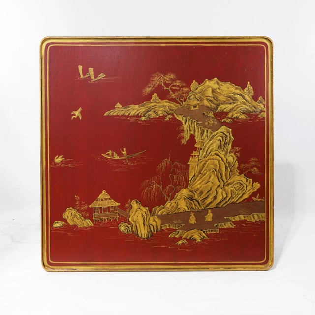 Pair of Vintage Chinoiserie Red Lacquer Side Tables With Faux Bamboo Legs For Sale In New York - Image 6 of 18