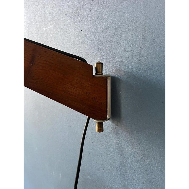 Mid-Century Teak Fishing Rod Wall Lamp with Pleated Shade For Sale - Image 9 of 11