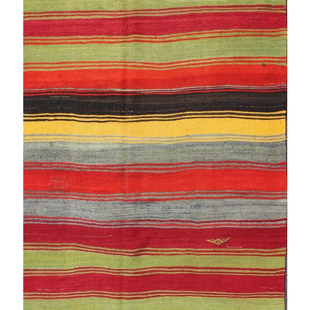 Keivan Woven Arts, Colorful vintage Turkish Kilim rug with subtle tribal shapes and stripes design, rug, , country of...