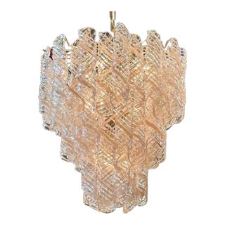 Vintage Murano Spiral Blush Glass Waterfall Chandelier For Sale
