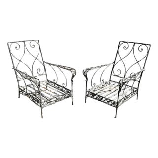 Vintage Florentine Craft Studio Salterini Style Wrought Iron Lounge Chairs, Pair For Sale