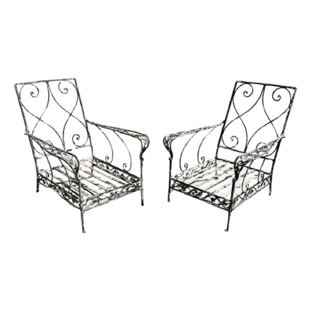 Vintage Florentine Craft Studio Salterini Style Wrought Iron Lounge Chairs, Pair For Sale