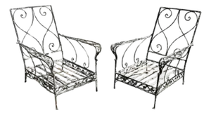 Vintage Florentine Craft Studio Salterini Style Wrought Iron Lounge Chairs, Pair