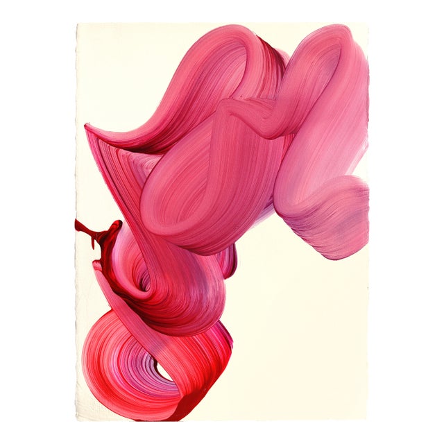 Avp_1555 - Original Abstract Deep Magenta Tone Contemporary Painting on Paper by Alex Voinea For Sale