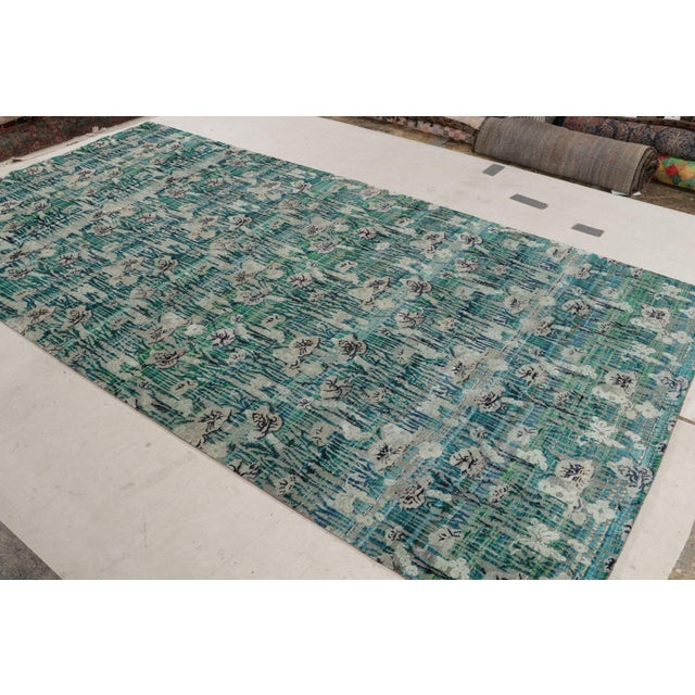 Modern Modern Hand-Knotted Silk Floral Rug Green Blue and Gray Pattern For Sale - Image 3 of 9