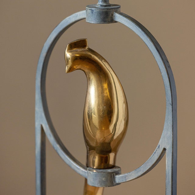 Vintage Sculptural Postmodern Brass Bird Floor Lamp in Steel & Travertine For Sale - Image 11 of 14