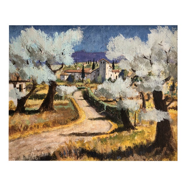 René Grossen, Vue sur un paysage de Toscane, Oil on Canvas, Framed For Sale