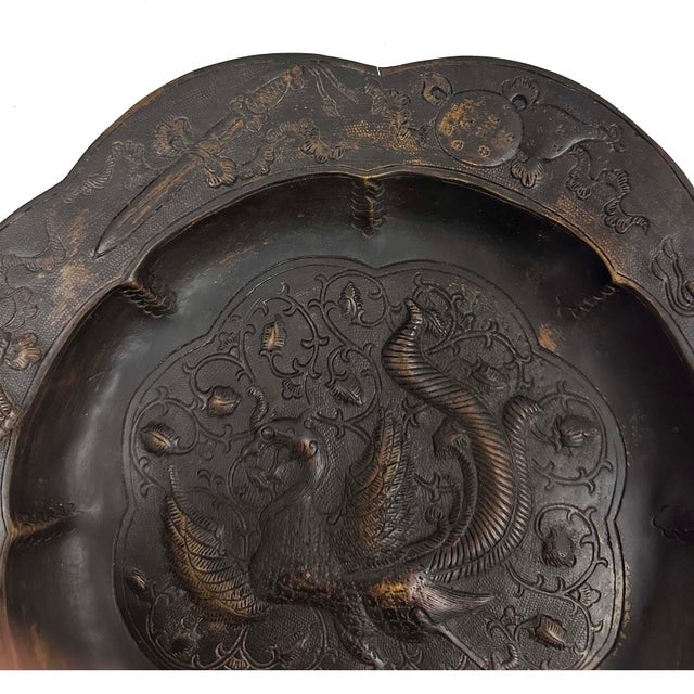 Antique Chinese Bronze Octagonal Dragon and Phoenix Plates For Sale - Image 13 of 15