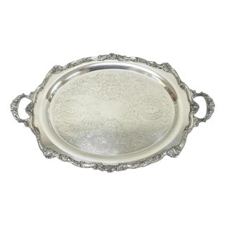 Vintage English Sheridan Silver Plated Large Oval Serving Platter Bar Tray For Sale