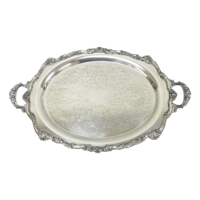 Vintage English Sheridan Silver Plated Large Oval Serving Platter Bar Tray For Sale