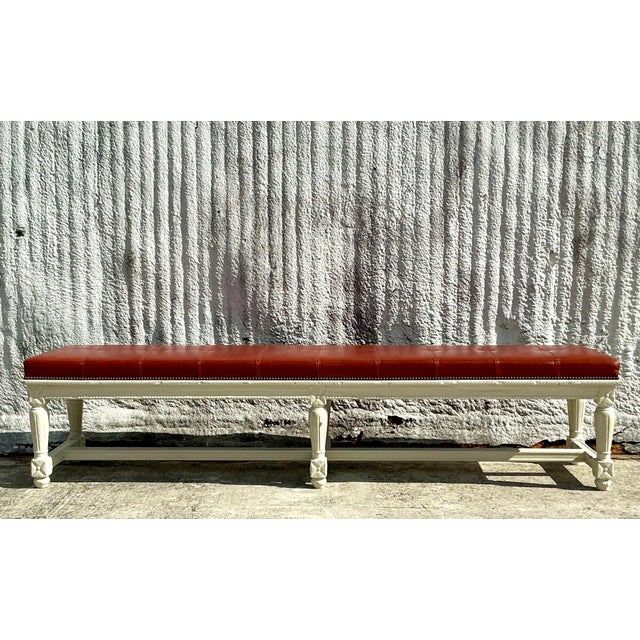 Late 19th Century Vintage Traditional 19th Century Leather Bench For Sale - Image 5 of 7
