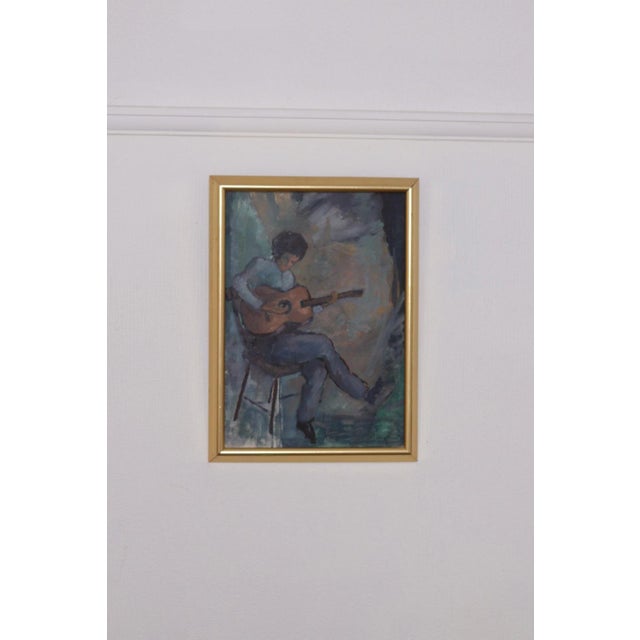 Calle Svensson, Troubadour with His Guitar, 1950s, Oil on Canvas, Framed For Sale - Image 11 of 15