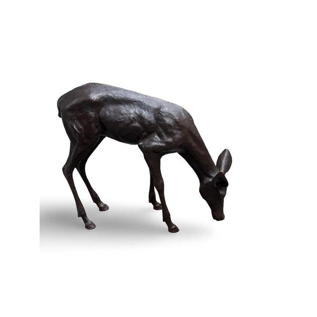 Metal Bronze Grazing Fawn Deer Garden Sculpture For Sale - Image 7 of 15