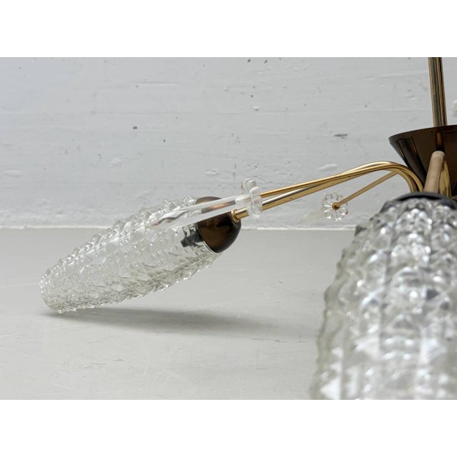 Ceiling Light with Textured Glass Shades and Crystal Prisms, 1960s For Sale - Image 13 of 15