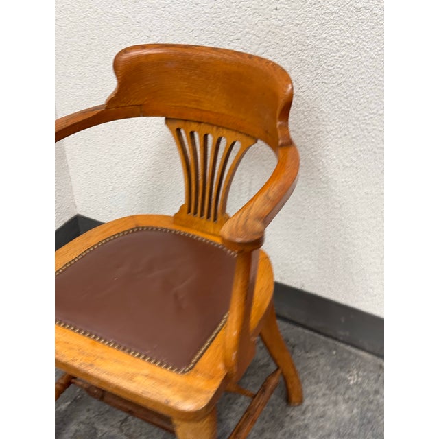 Captain’s Oak + Leather Armchair, Antique For Sale In San Francisco - Image 6 of 9