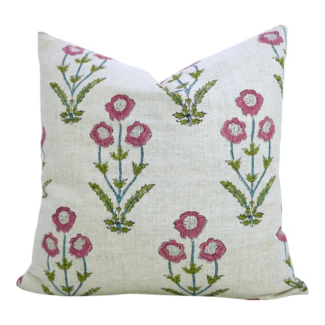 Floral Linen Block Print Pillows For Sale