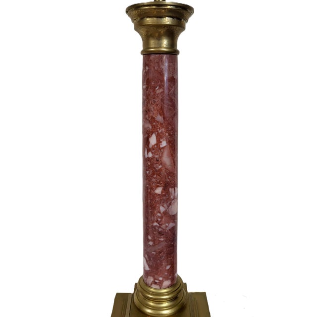 Antique French Grand Tour Bronze & Red Breccia Marble Vendome Column Lamps - Pair For Sale - Image 13 of 17