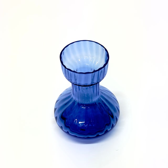 Mid-Century Modern Mid 20th Century Mixed Blues Fluted Glass Vessel Curation - Set of 5 For Sale - Image 3 of 11