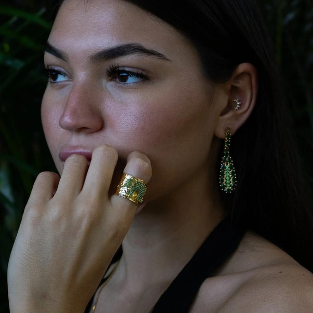 Guardian Green Elephant Gold Chunky Adjustable Ring, a stunning and symbolic piece crafted to bring protection and good...