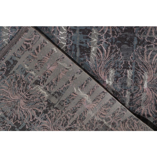 Textile Rug & Kilim’s Abstract Rug in Blue and Grey, Subdued Pink Floral Patterns For Sale - Image 7 of 7