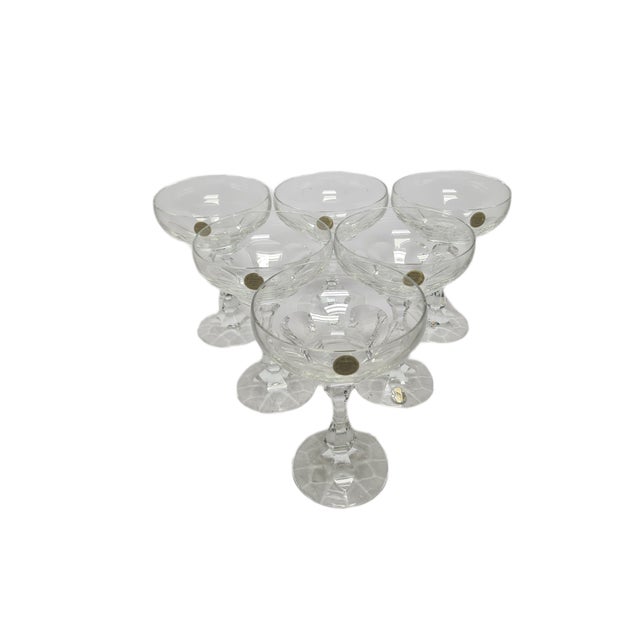 Vintage Czechoslovakian Crystal Champagne Glasses Set, 1970s, Set of 6 For Sale - Image 12 of 18