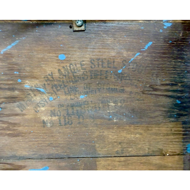 Antique Industrial Steel & Oak Chairs by Angle Steel Stool Co / K M Supply Company in Vivid Blue For Sale - Image 9 of 12