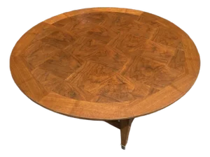 Refinished Mid Century Round Parquetry Coffee Table