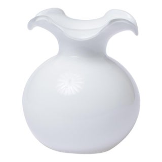 VIETRI Hibiscus Glass White Small Fluted Vase For Sale