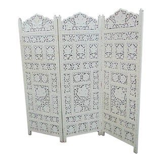 Mid Century Tri-Panel Folding Screen For Sale