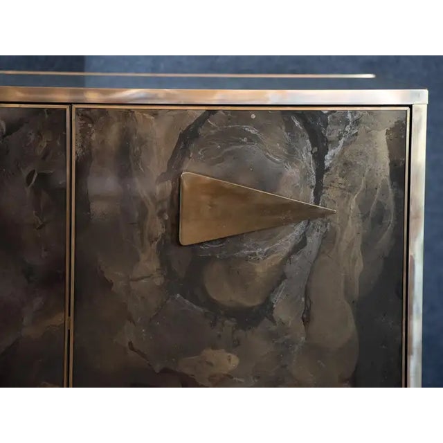 Italian Sideboard Hand-Painted Marble-Effect Glass With 3 Doors For Sale - Image 6 of 11