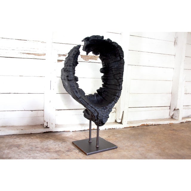 KANDARA (Hindi, meaning: cavern or womb). Created 2022. Salvaged pecan wood, welded steel base, fire. Inspired by Nature,...