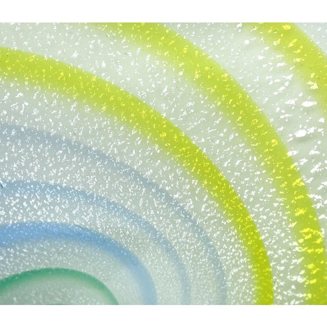 Late 20th Century Murano Vintage Green Yellow Blue White Silver Flecks Italian Mid Century Art Glass Centerpiece Bowl For Sale - Image 5 of 6