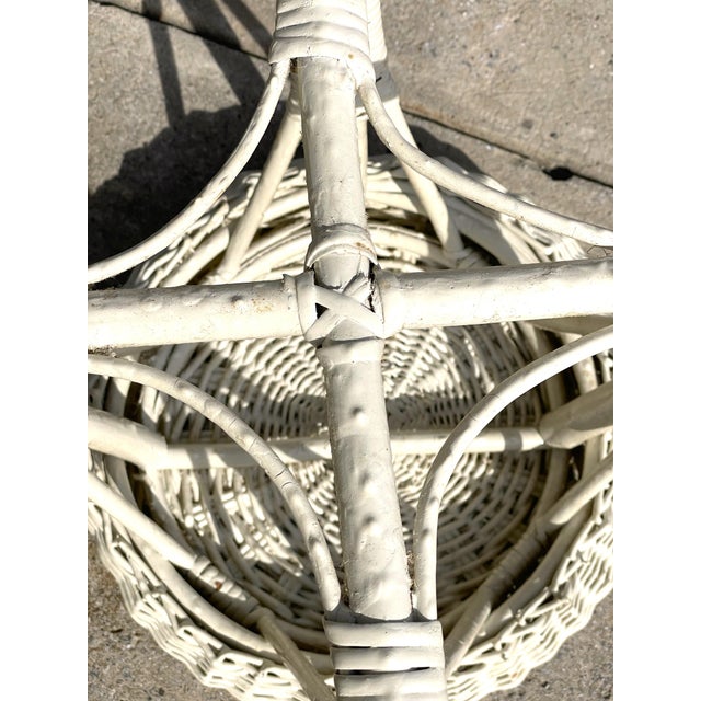 Mid 20th Century White Wicker/Rattan Drink/Plant Stand/Table or Vanity Bohemian Stool For Sale - Image 11 of 11