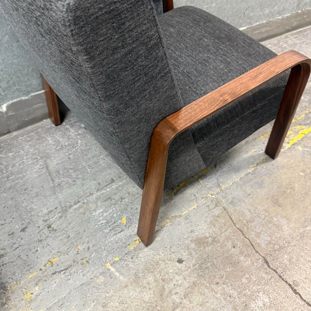 Custom Made Felix Lounge Chairs With Charcoal Performance Linen, Pair For Sale - Image 4 of 12