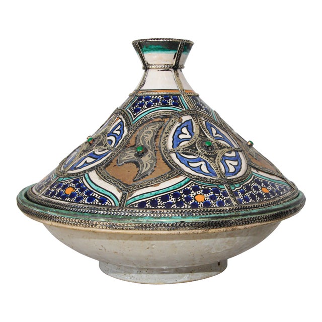 Moroccan Ceramic Polychrome Bowl/Tajine with Lid For Sale