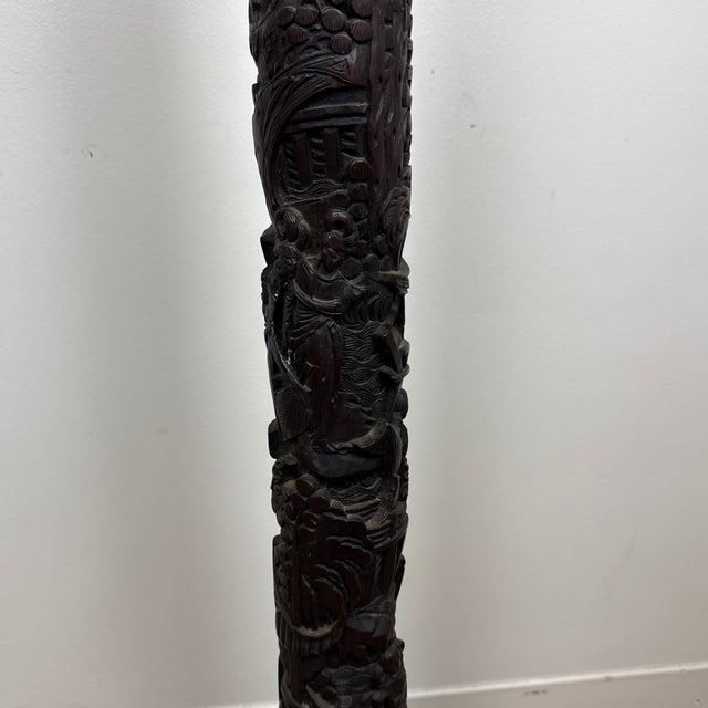 Early 20th Century Hand Carved Ebonized, Wood, Chinese Floor Lamp For Sale - Image 10 of 12