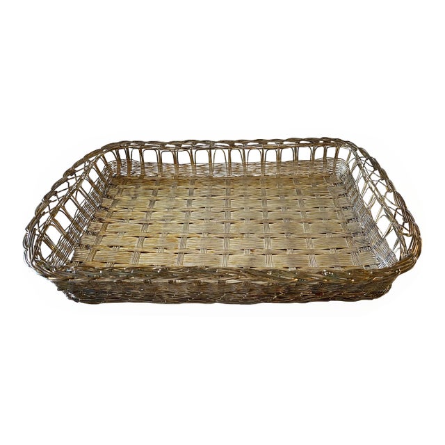 Vintage Silver Plated Metal Basket For Sale