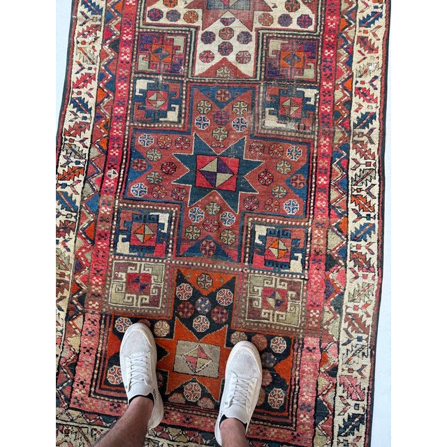 Persian Star Kazak Antique Runner Rug 3.6 x 11 For Sale - Image 3 of 4