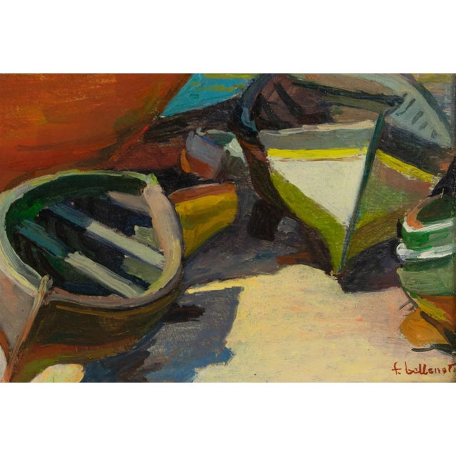 Red Old Boats in Provence Oil on Canvas Painting by Felix Eugene Bellenot For Sale - Image 8 of 13