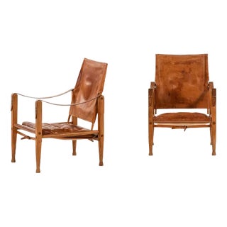 Set of Safari Easy Chairs in Ash, Brass and Leather attributed to Kaare Klint, 1950s For Sale
