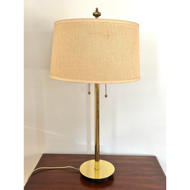 Mid-Century Modern Mid 20th Century Brass Midcentury Modern Lamp With Linen Shade For Sale - Image 3 of 11