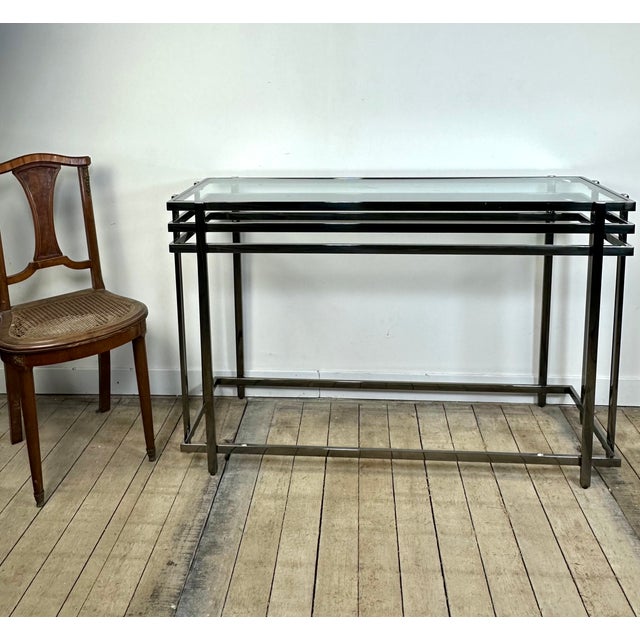 Smoked Silver Metal Console Table, 2000s For Sale - Image 10 of 12